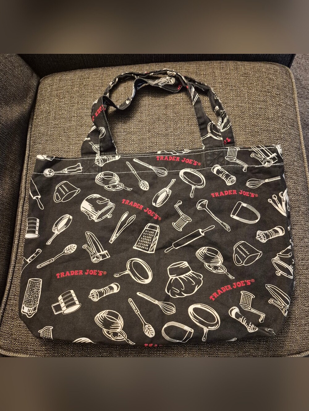 Trader Joe's Black Kitchen Utensil Canvas Tote Bag